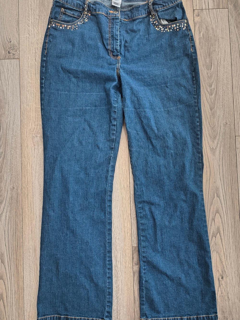 Susan Bristol Dark Blue Denim Flare Jeans with Stud Accents